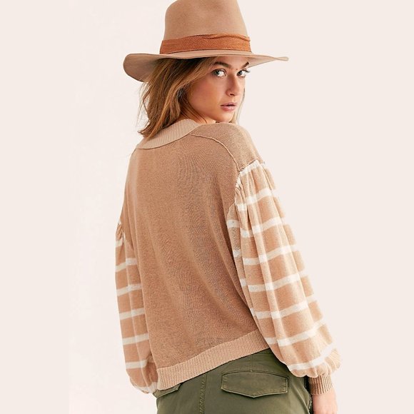 NWT Free People camel & beige stripe pullover sweater - Picture 2 of 10